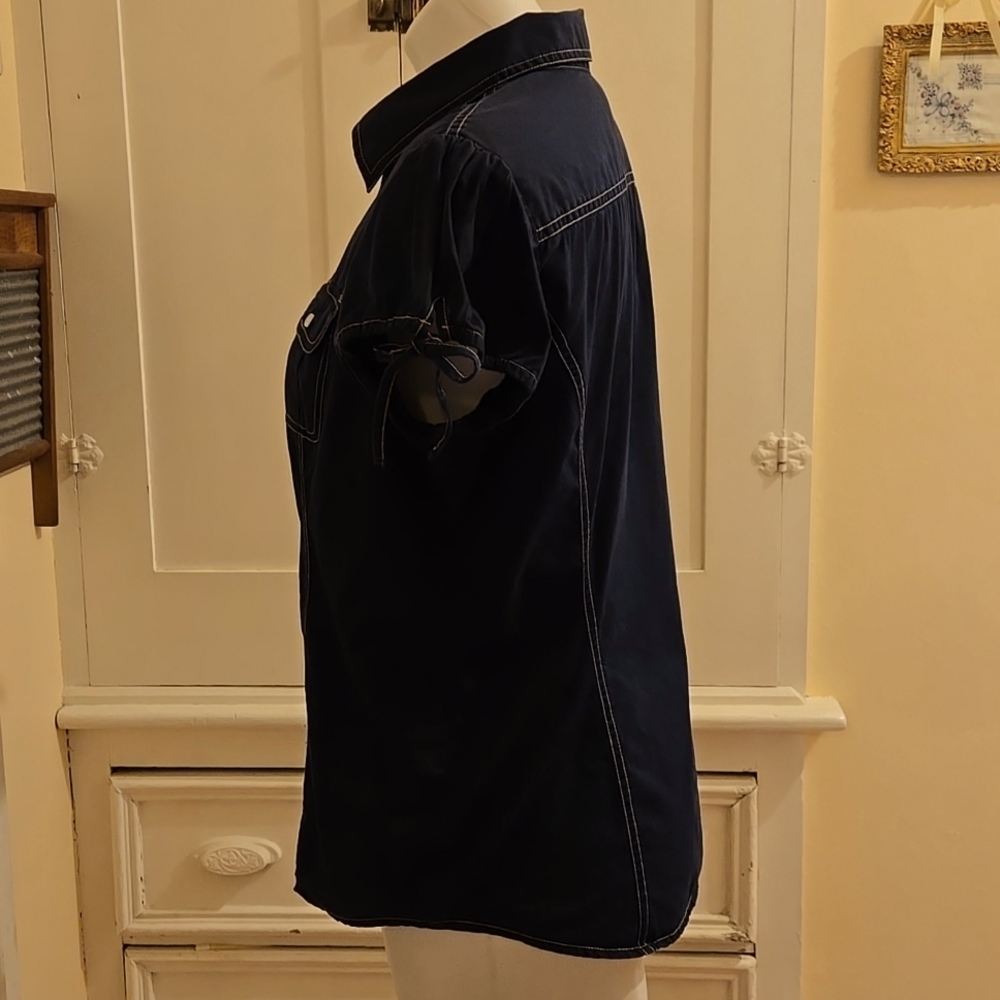Tommy Hilfiger navy short-sleeved shirt Sz L - Picture 3 of 7
